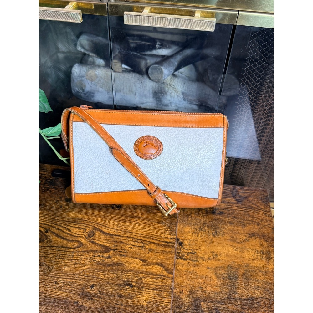 Dooney & Bourke Crossbody Bag White Tan All Weather Leather Vintage 90s M